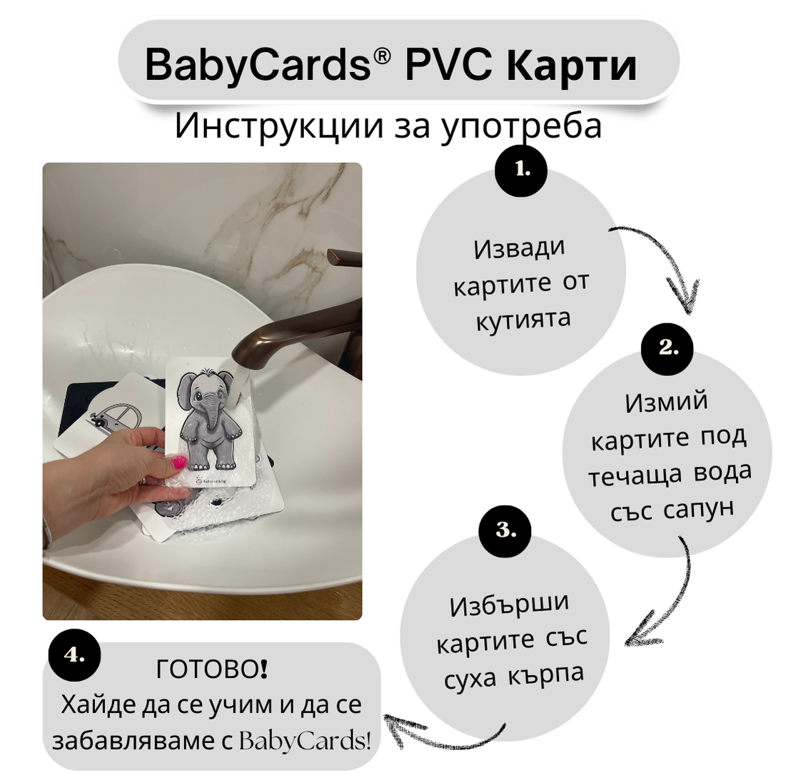 PVC Черно-бели Стимулиращи Карти за Бебе BabyCards 0-6 месеца