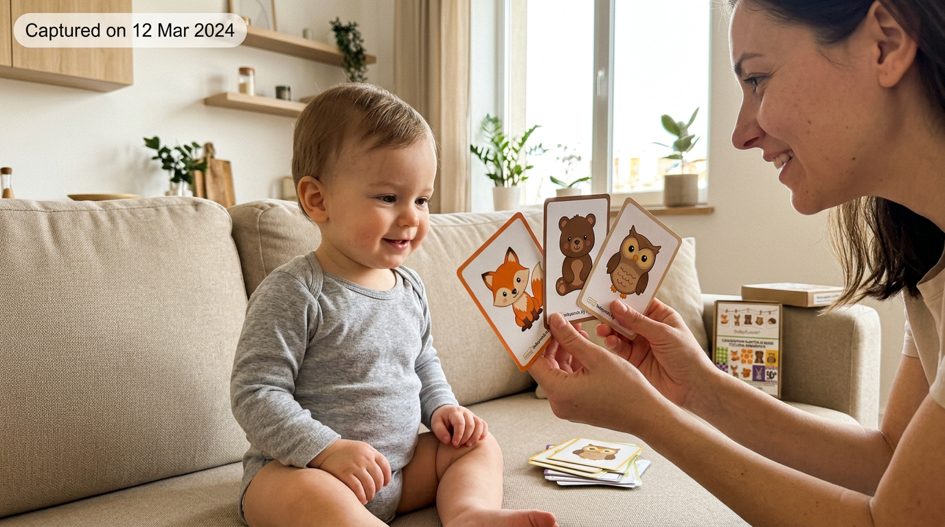 files/Authentic_UGC-style_photo_of_a_15-month-old_toddler_sitting_on_a_beige_sofa_next_to_their_mother_in_a_bright_living_room._The_mother_is_holding_up_2-3_colorful_forest_animals_BabyCard.png